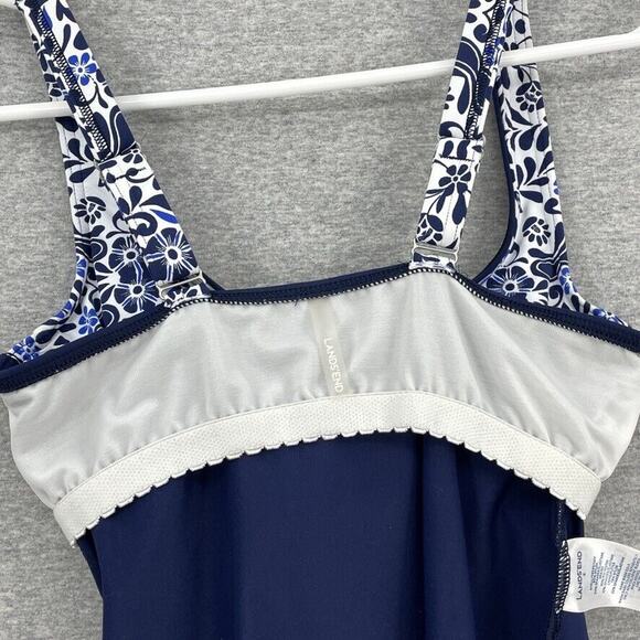 Lands End Swimsuit Womens 2 Blue Tankini Top Color Block Lined Built In Bra - Picture 7 of 10